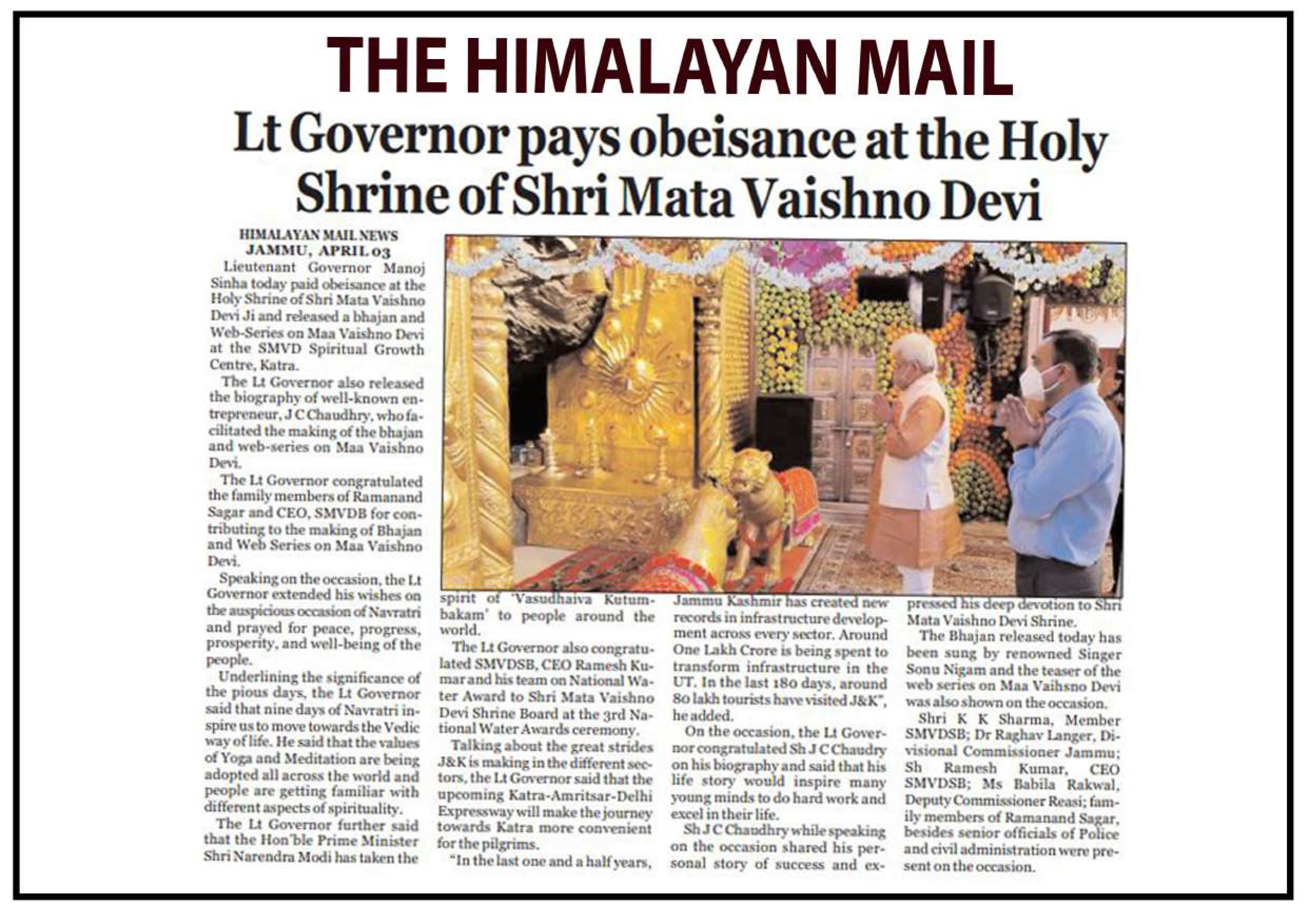 LG Manoj Sinha pays obeisance at shrine of Maa Vaishno Devi-- Himalayan Mail