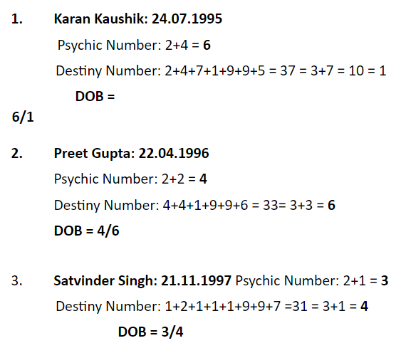 Psychic & Destiny Number Calculation