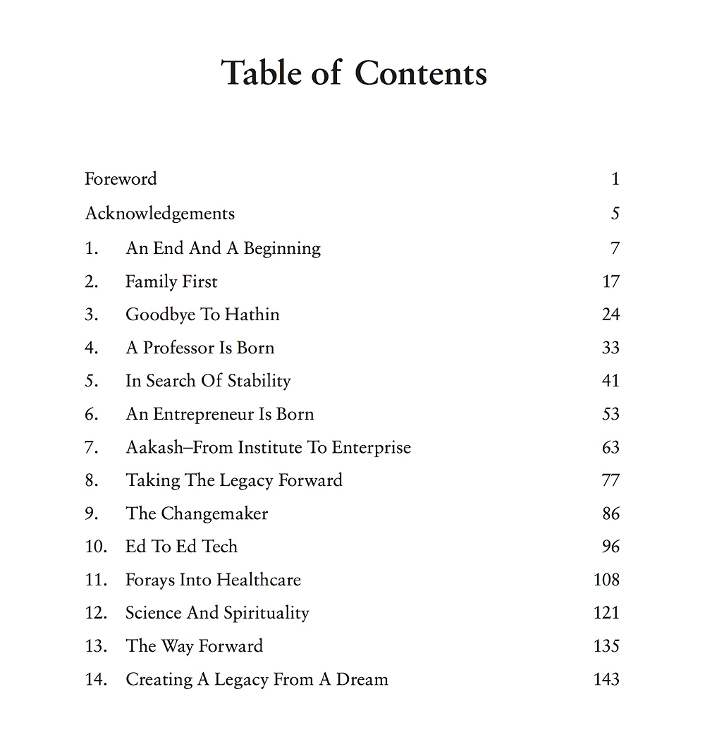 Table of Contents - JC Chaudhry Biography