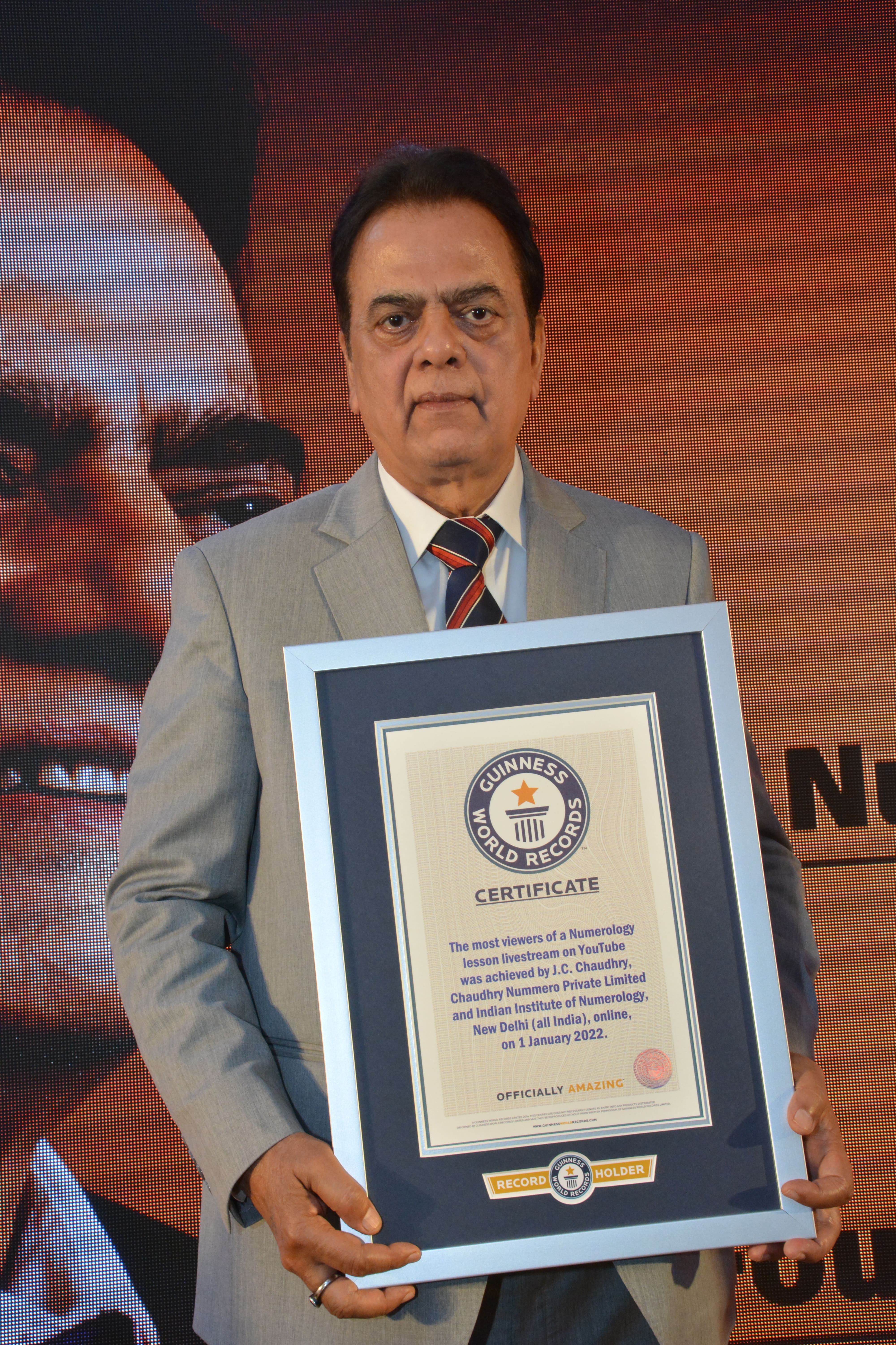 J C Chaudhry honoured with Guinness World Record in Numerology