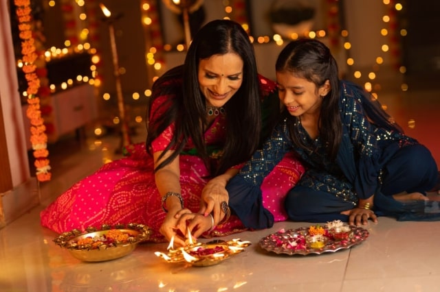 Light up the house with diyas and lights 