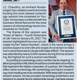 J C Chaudhry honoured with Guinness World Record in Numerology