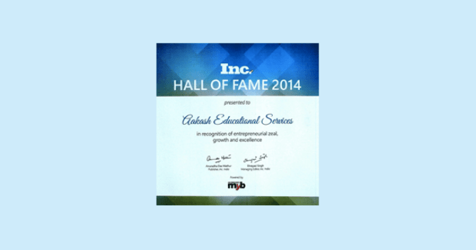 Hall Of Fame 2014 Awards to Aakash Educational Services Ltd.